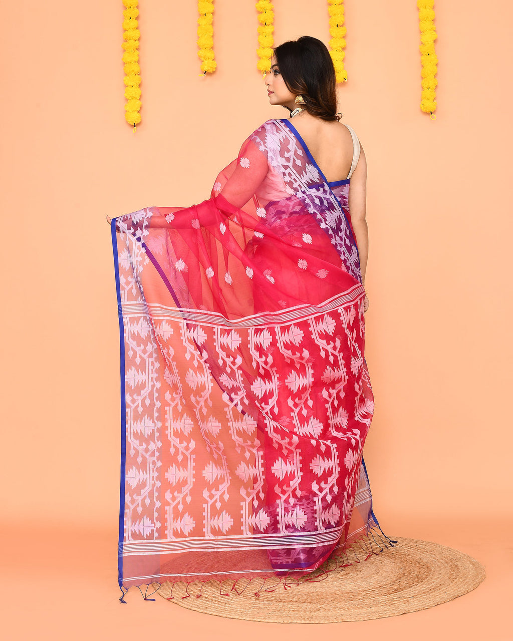 Piyari Fashion Women's Rani Pink Resham Silk Jamdani Saree - Distacart