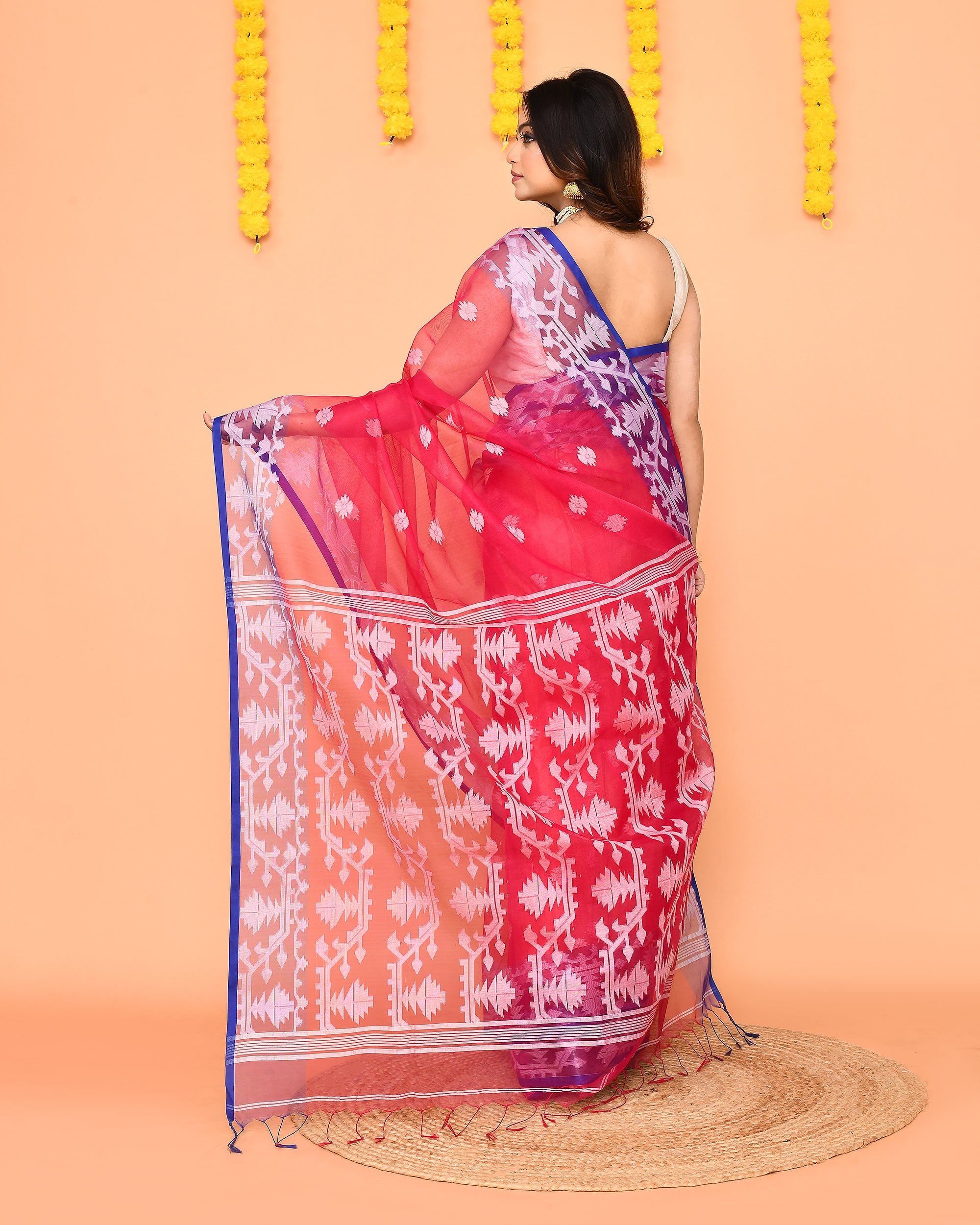 Piyari Fashion Women's Rani Pink Resham Silk Jamdani Saree - Distacart