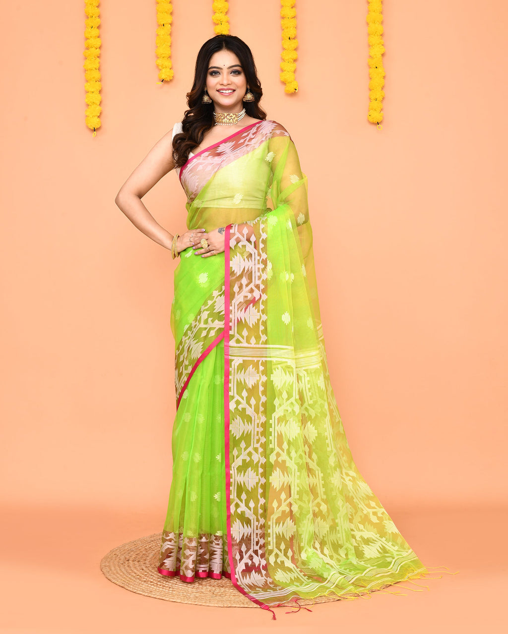 Piyari Fashion Women's Lime Resham Silk Jamdani Saree - Distacart