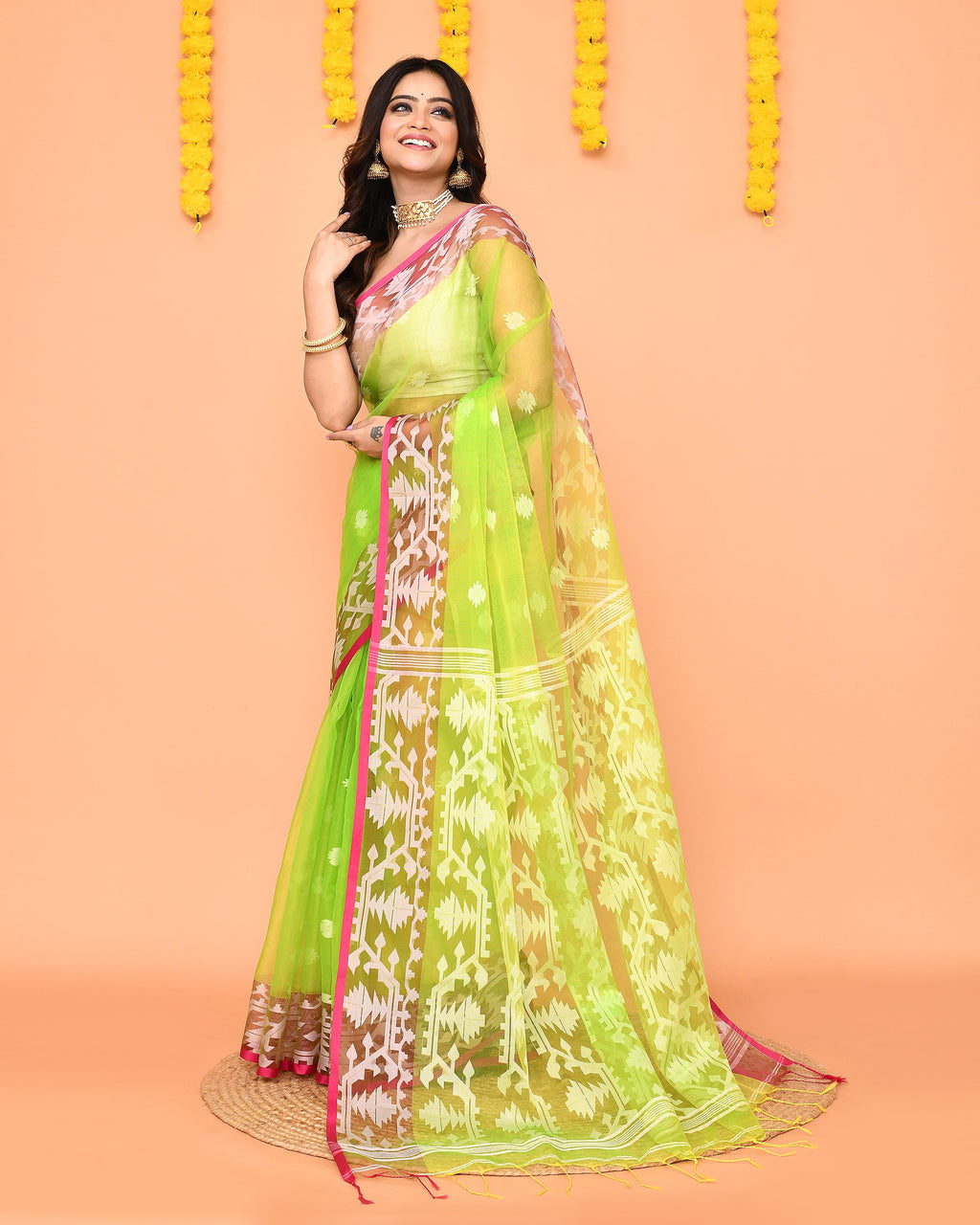 Piyari Fashion Women's Lime Resham Silk Jamdani Saree - Distacart