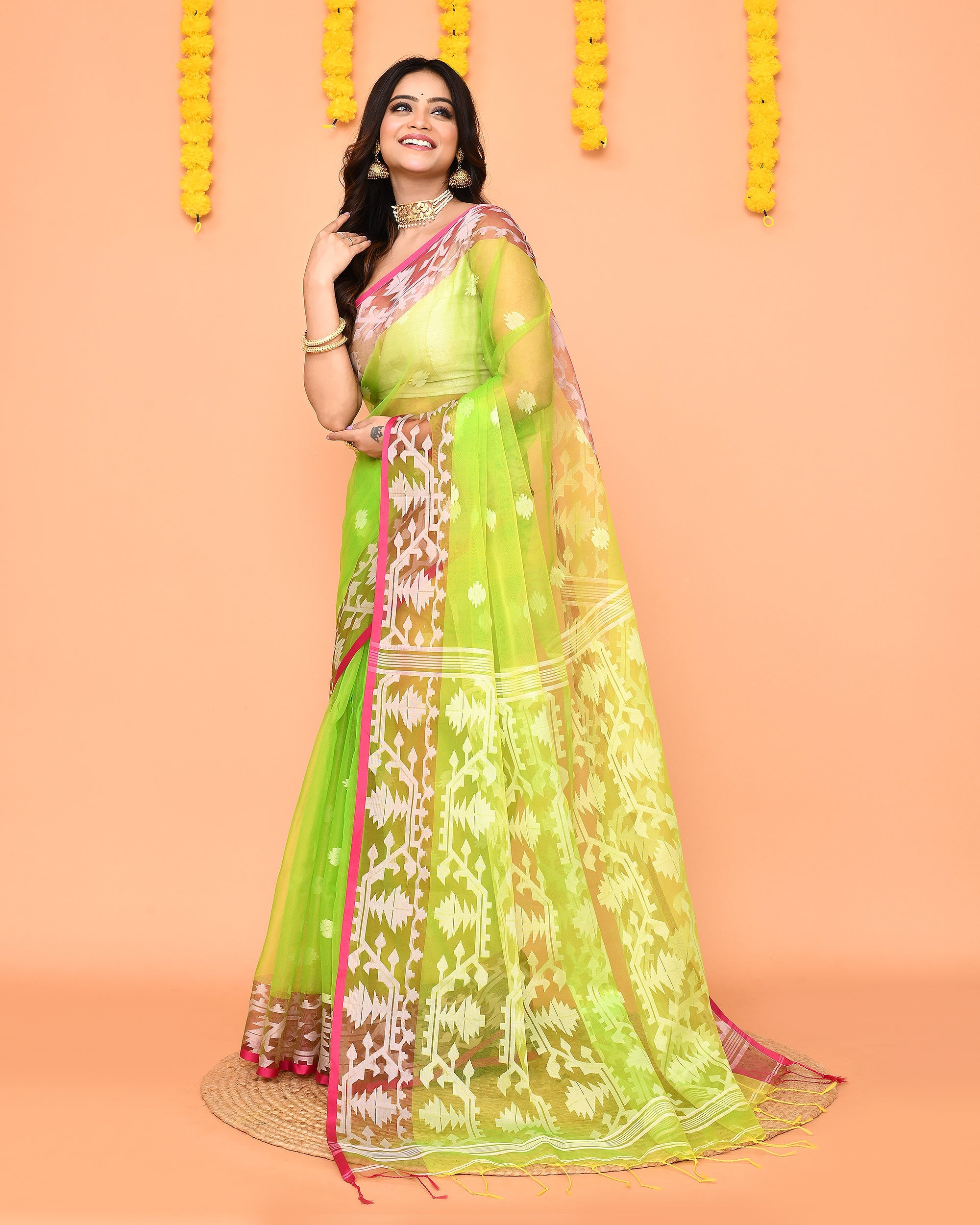 Piyari Fashion Women's Lime Resham Silk Jamdani Saree - Distacart