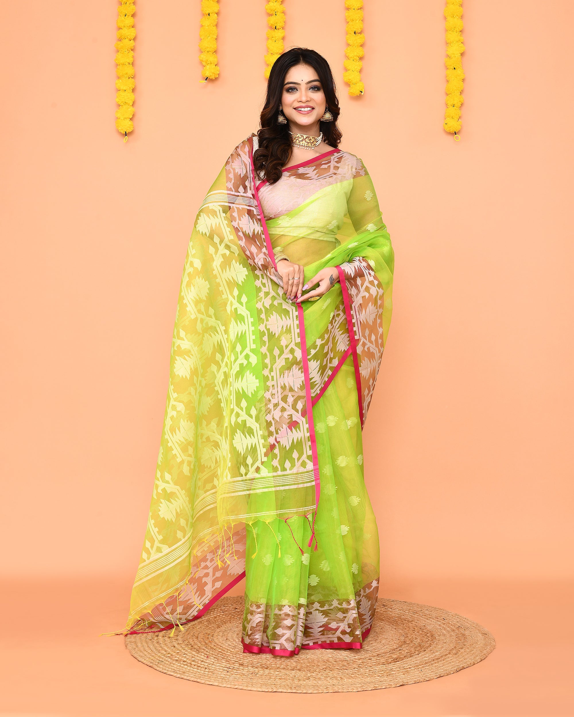 Piyari Fashion Women's Lime Resham Silk Jamdani Saree - Distacart