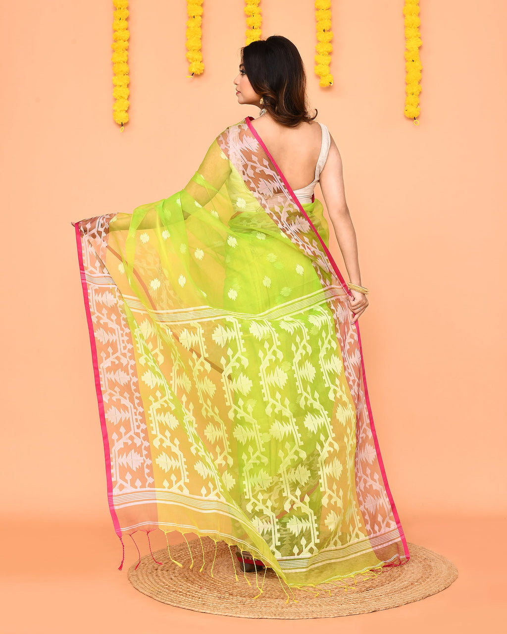 Piyari Fashion Women's Lime Resham Silk Jamdani Saree - Distacart