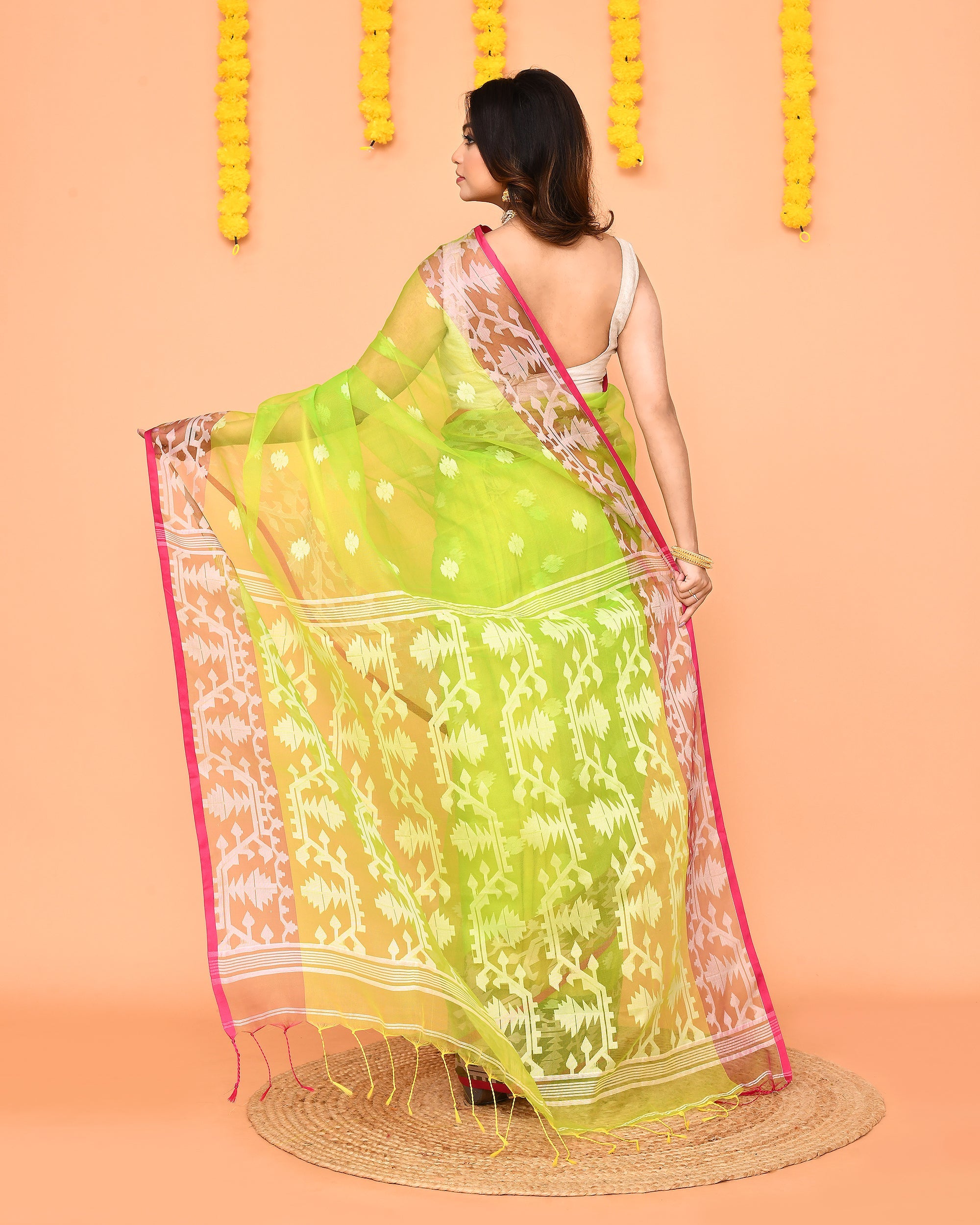 Piyari Fashion Women's Lime Resham Silk Jamdani Saree - Distacart