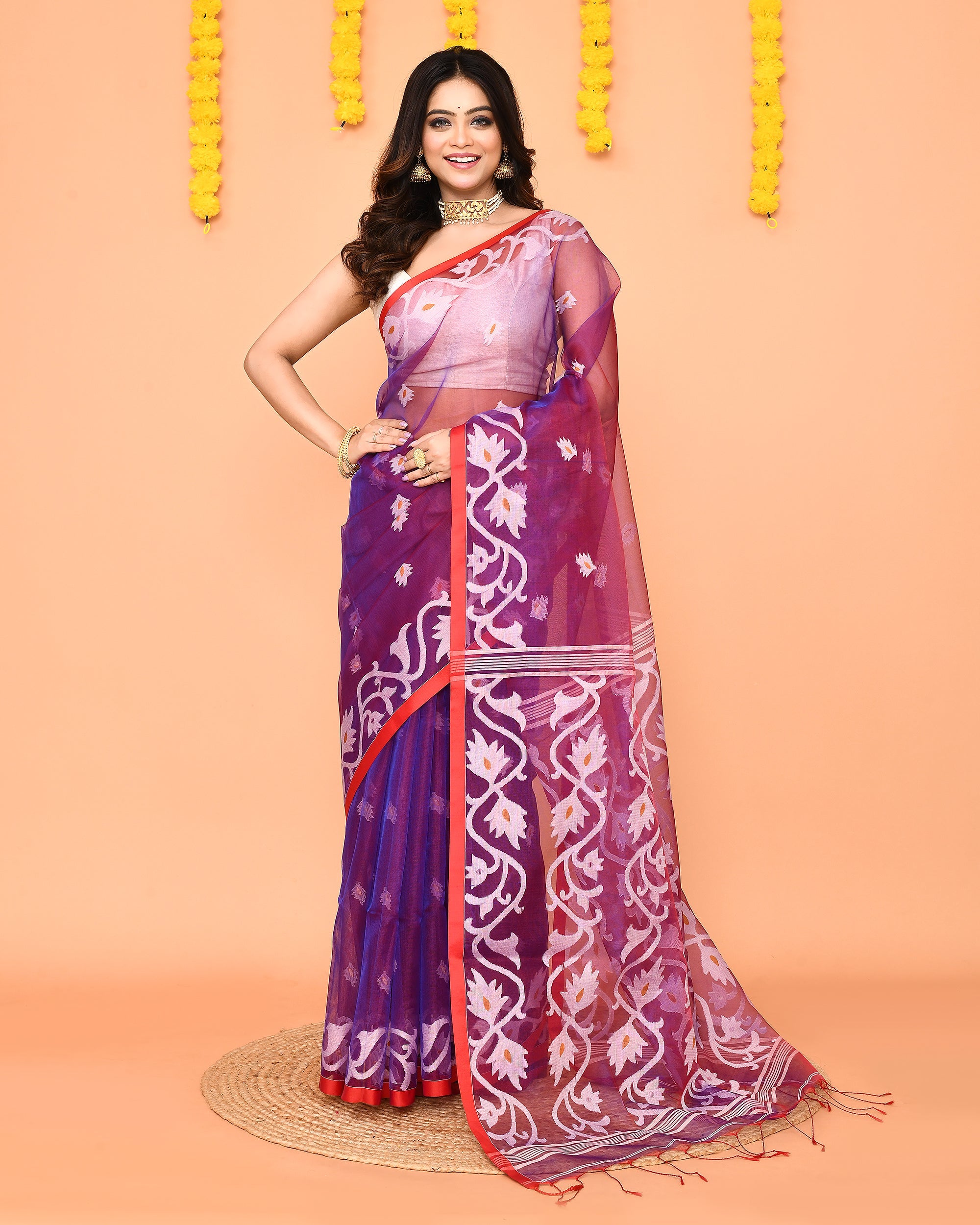 Piyari Fashion Women's Purple Resham Silk Jamdani Saree - Distacart