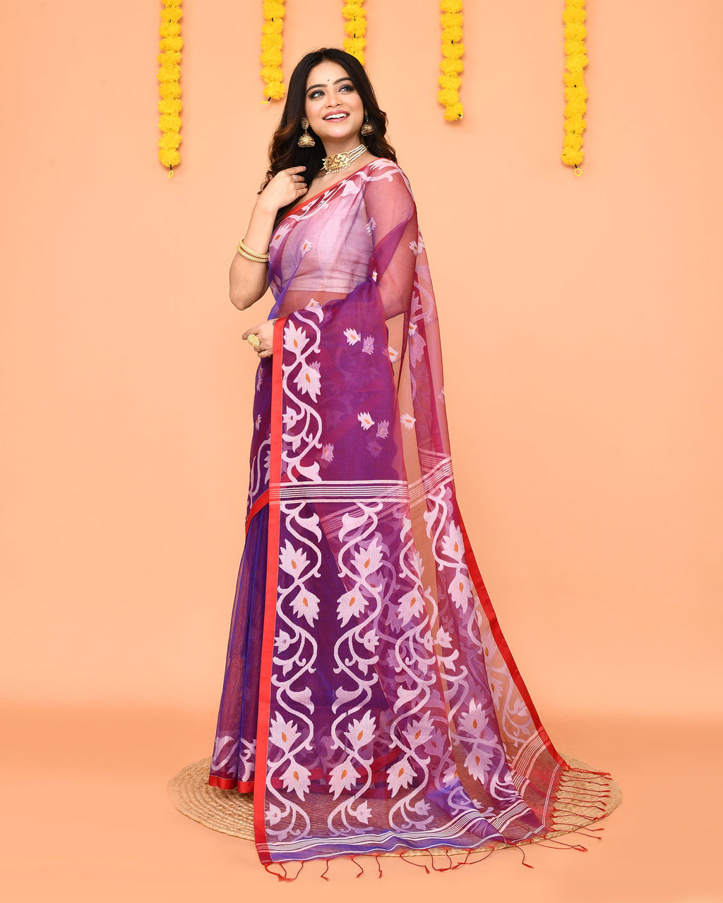 Piyari Fashion Women's Purple Resham Silk Jamdani Saree - Distacart