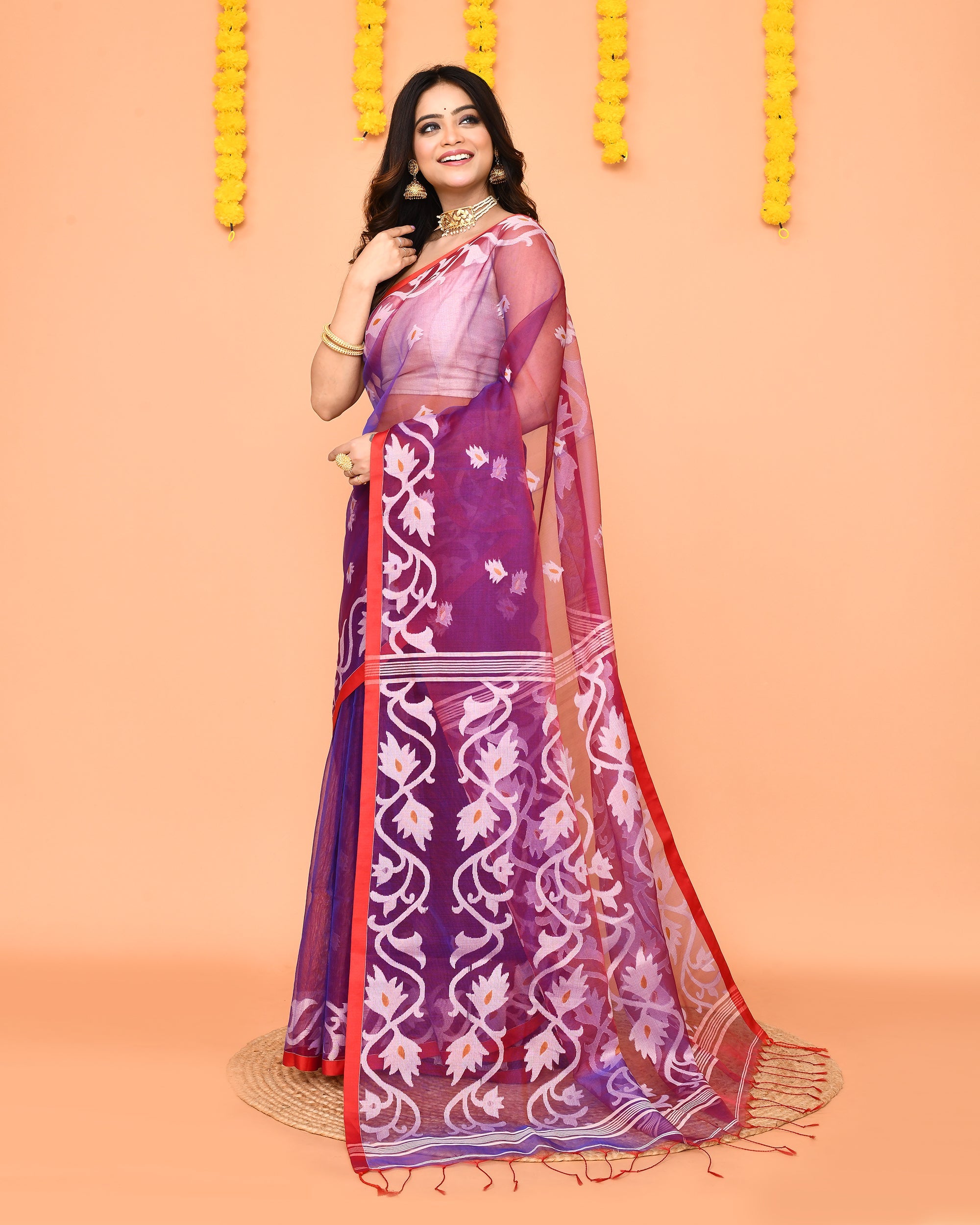Piyari Fashion Women's Purple Resham Silk Jamdani Saree - Distacart