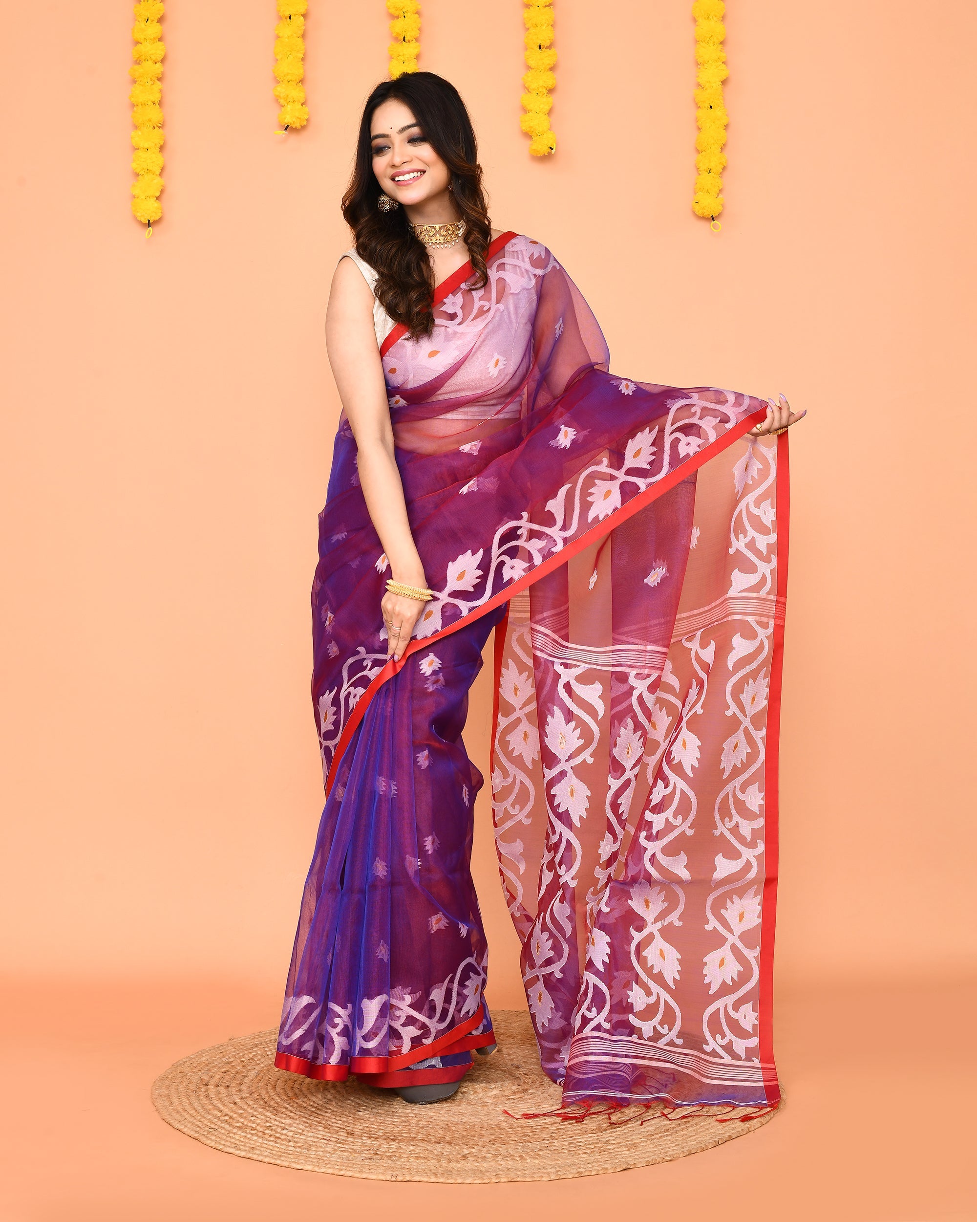 Piyari Fashion Women's Purple Resham Silk Jamdani Saree - Distacart