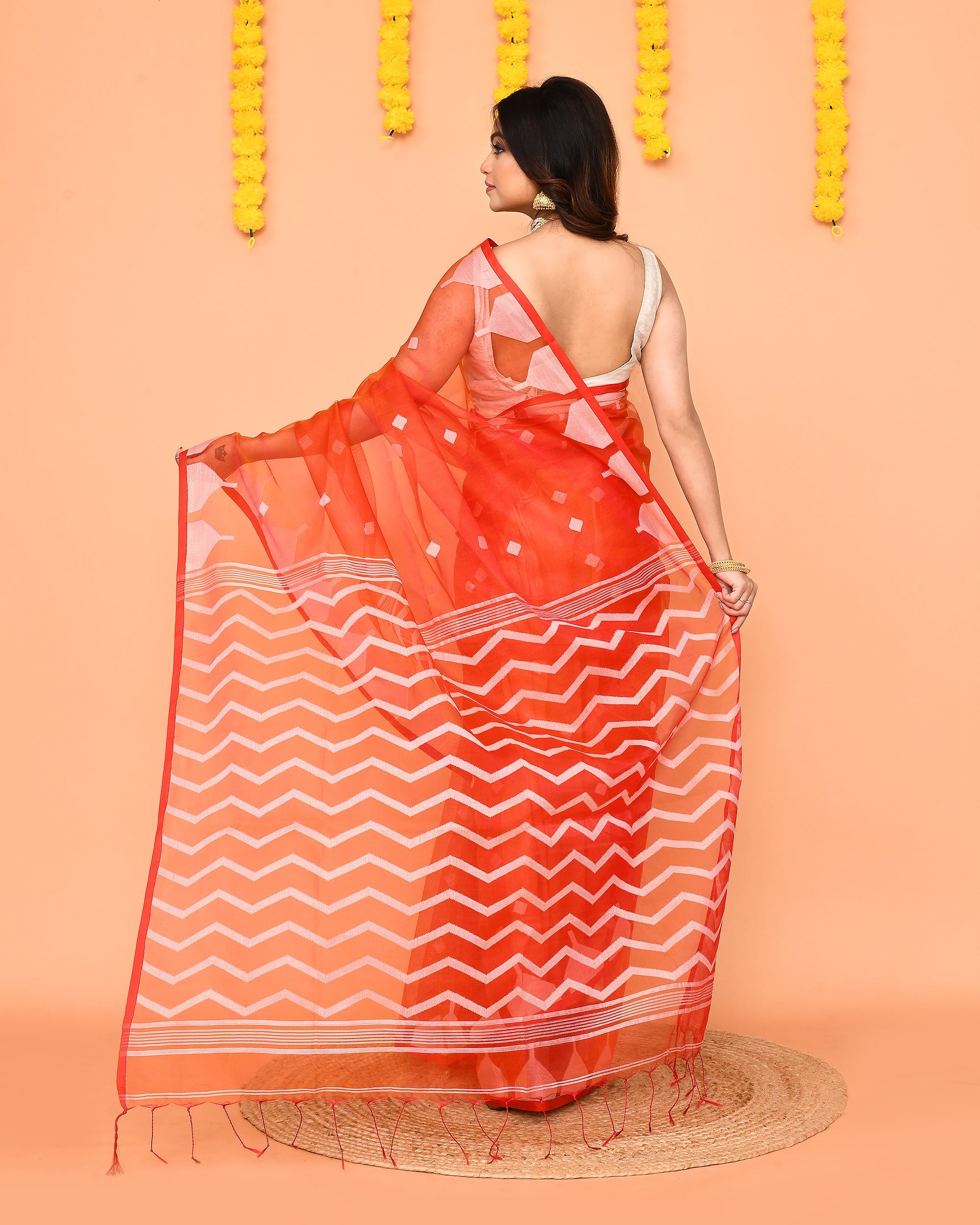 Piyari Fashion Women's Orange Resham Silk Jamdani Saree - Distacart