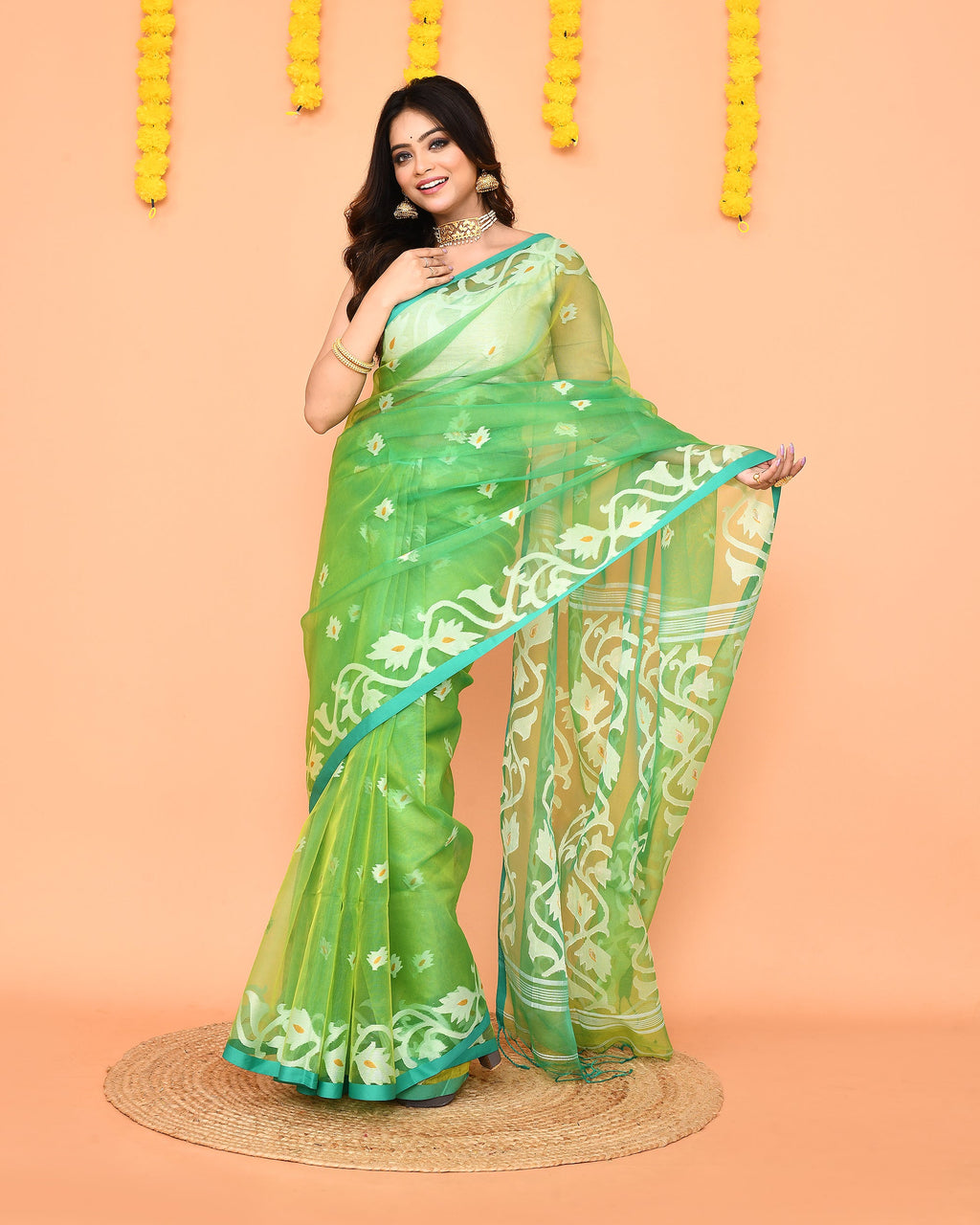 Piyari Fashion Women's Green Resham Silk Jamdani Saree - Distacart