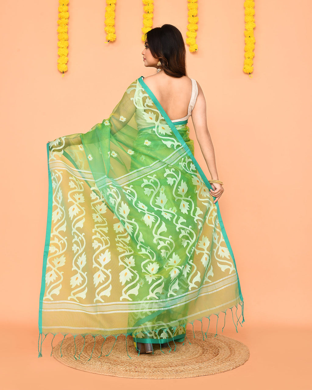 Piyari Fashion Women's Green Resham Silk Jamdani Saree - Distacart