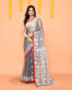 Piyari Fashion Women's Grey Resham Silk Jamdani Saree - Distacart