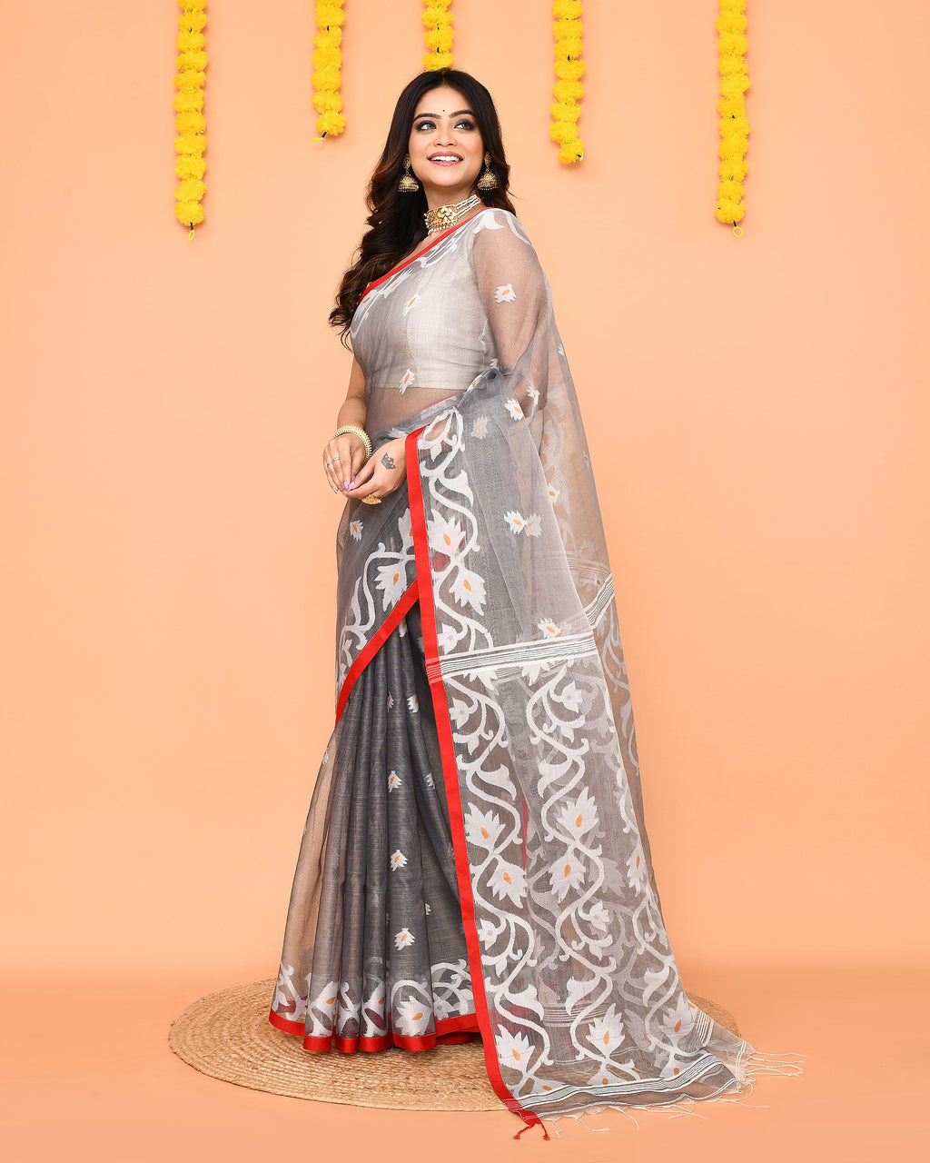 Piyari Fashion Women's Grey Resham Silk Jamdani Saree - Distacart