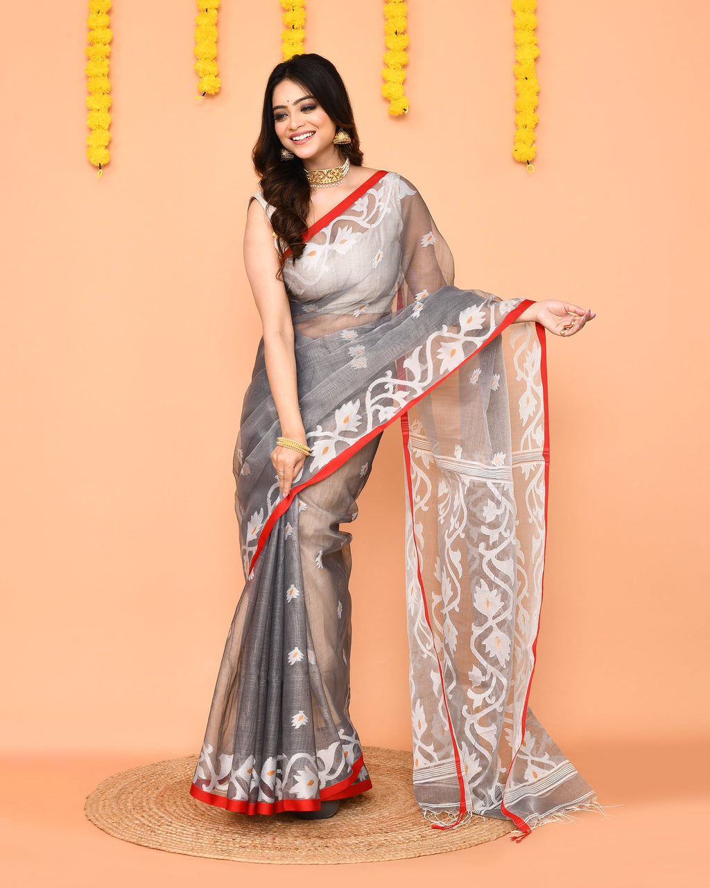 Piyari Fashion Women's Grey Resham Silk Jamdani Saree - Distacart