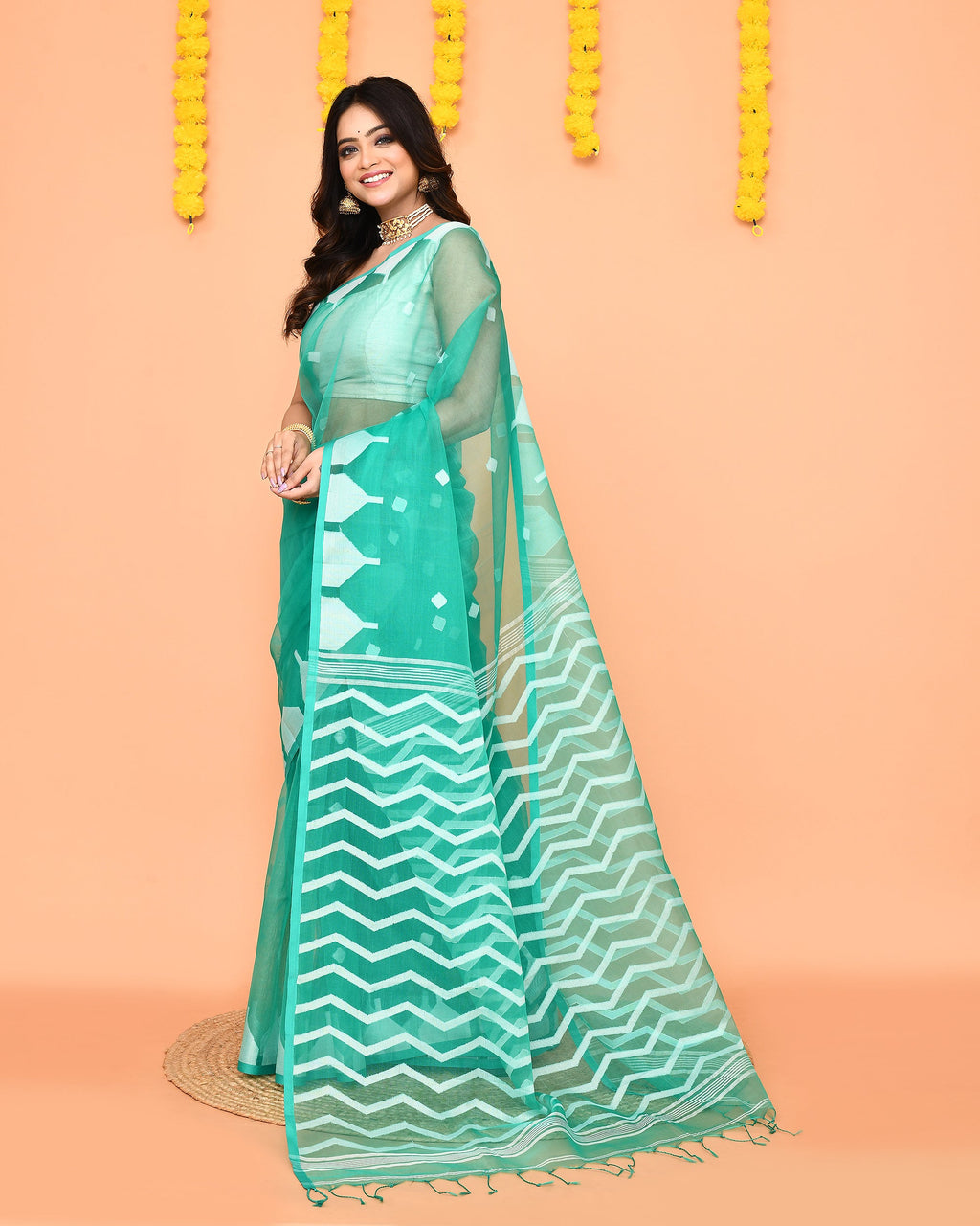 Piyari Fashion Women's Turquoise Resham Silk Jamdani Saree - Distacart