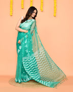 Piyari Fashion Women's Turquoise Resham Silk Jamdani Saree - Distacart