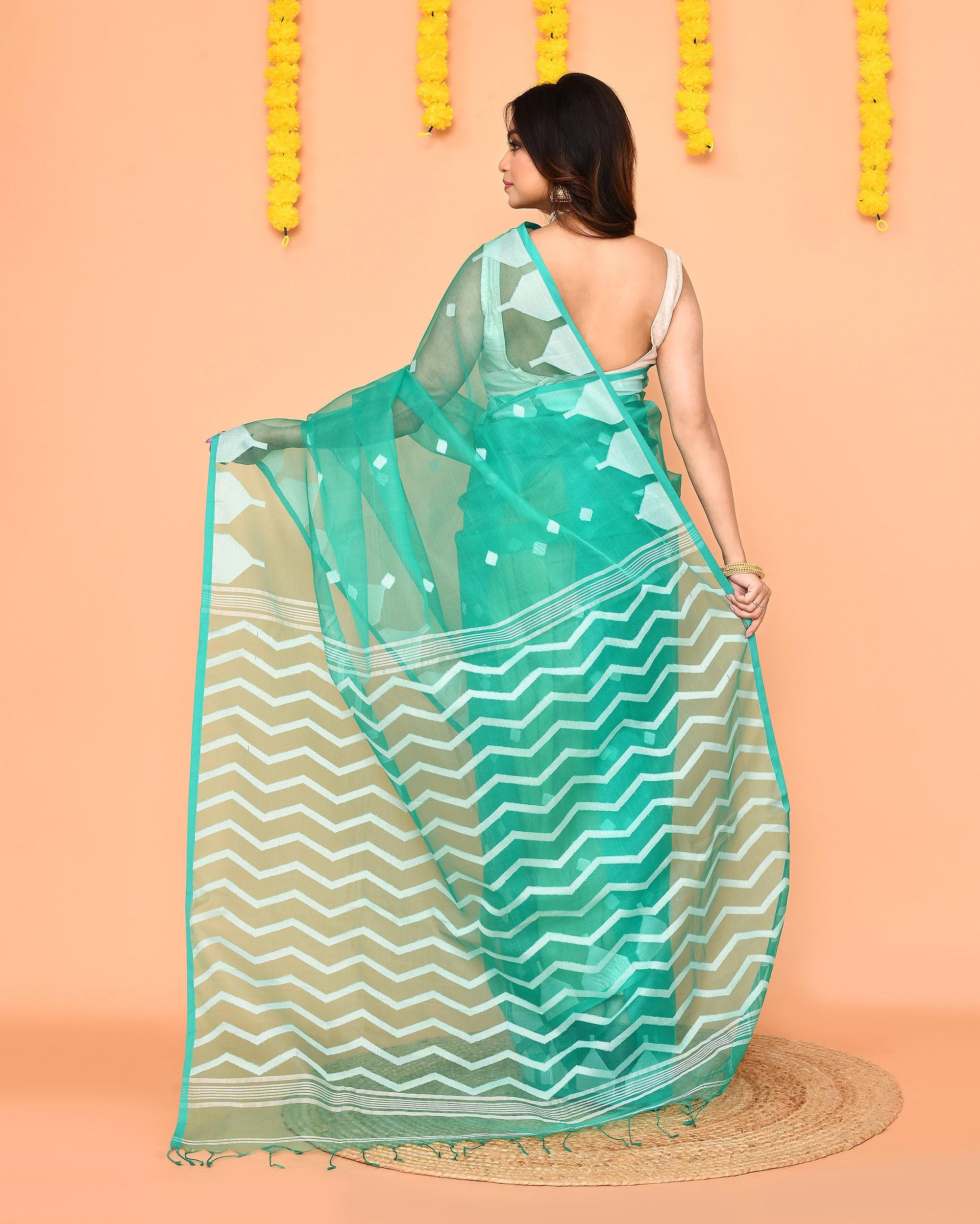 Piyari Fashion Women's Turquoise Resham Silk Jamdani Saree - Distacart