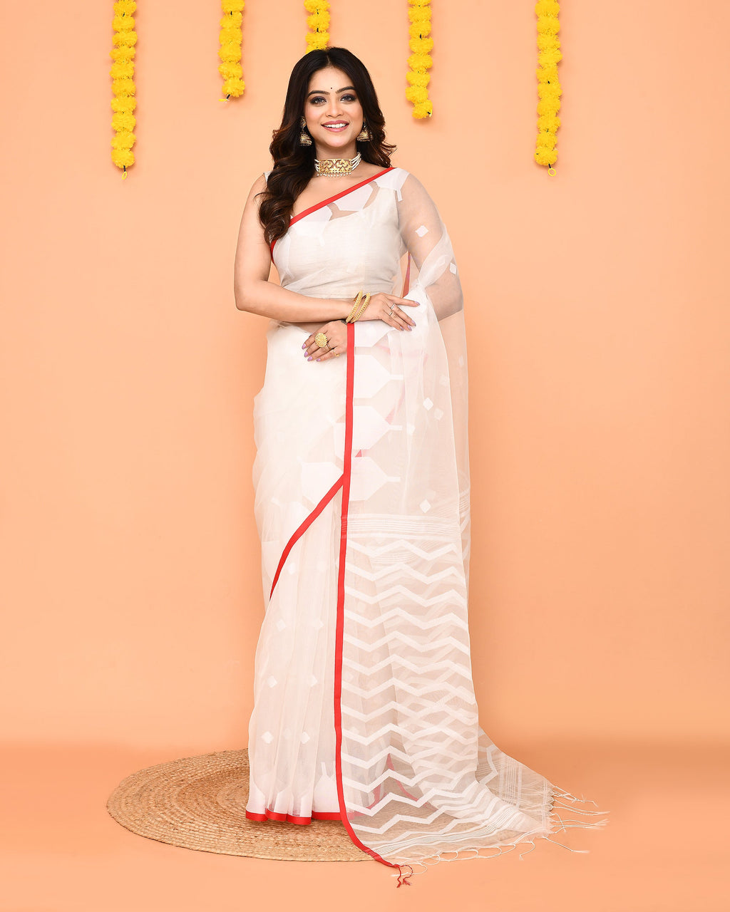 Piyari Fashion Women's White Resham Silk Jamdani Saree - Distacart