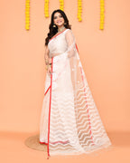 Piyari Fashion Women's White Resham Silk Jamdani Saree - Distacart