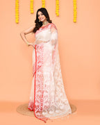 Piyari Fashion Women's White Resham Silk Jamdani Saree - Distacart