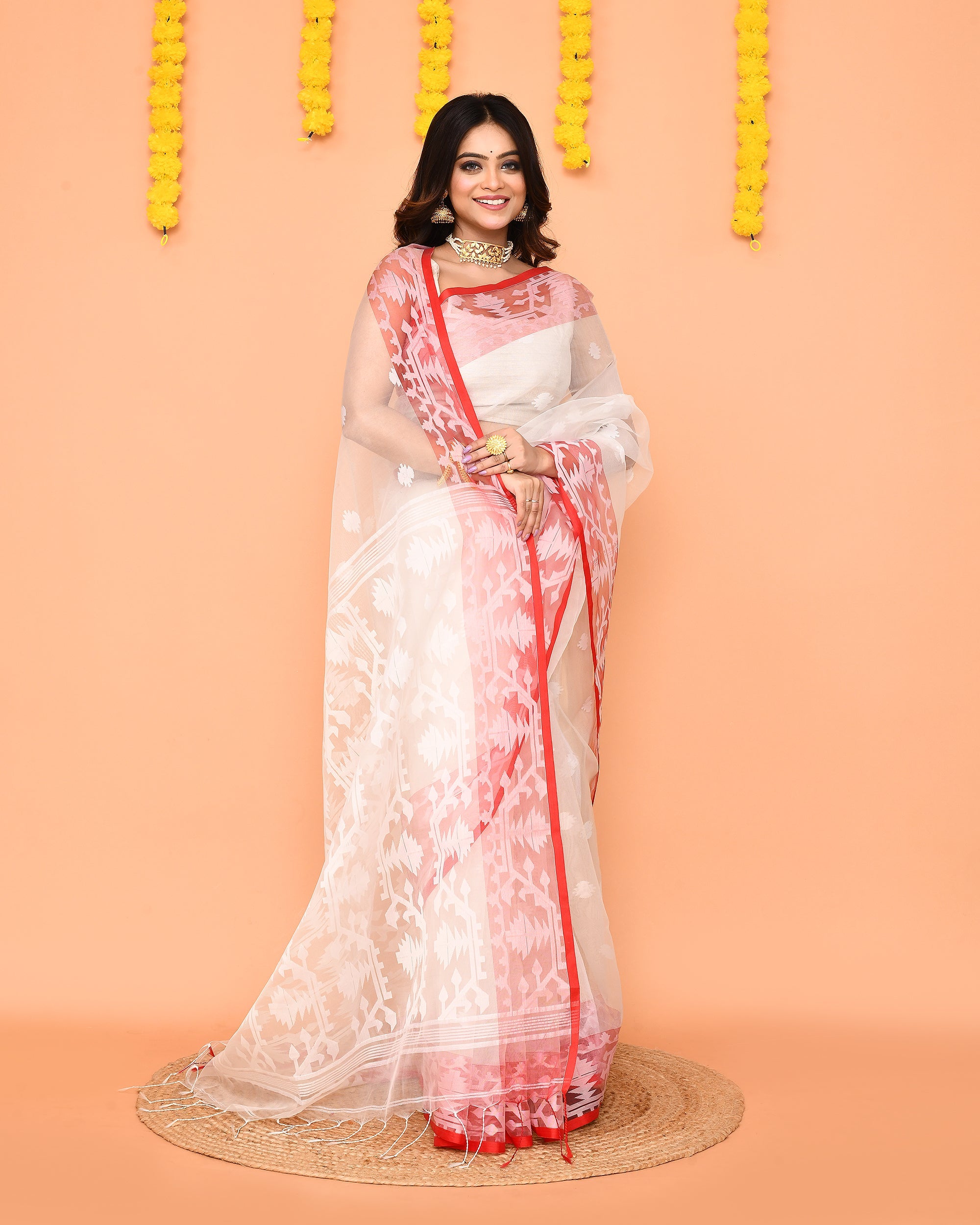 Piyari Fashion Women's White Resham Silk Jamdani Saree - Distacart
