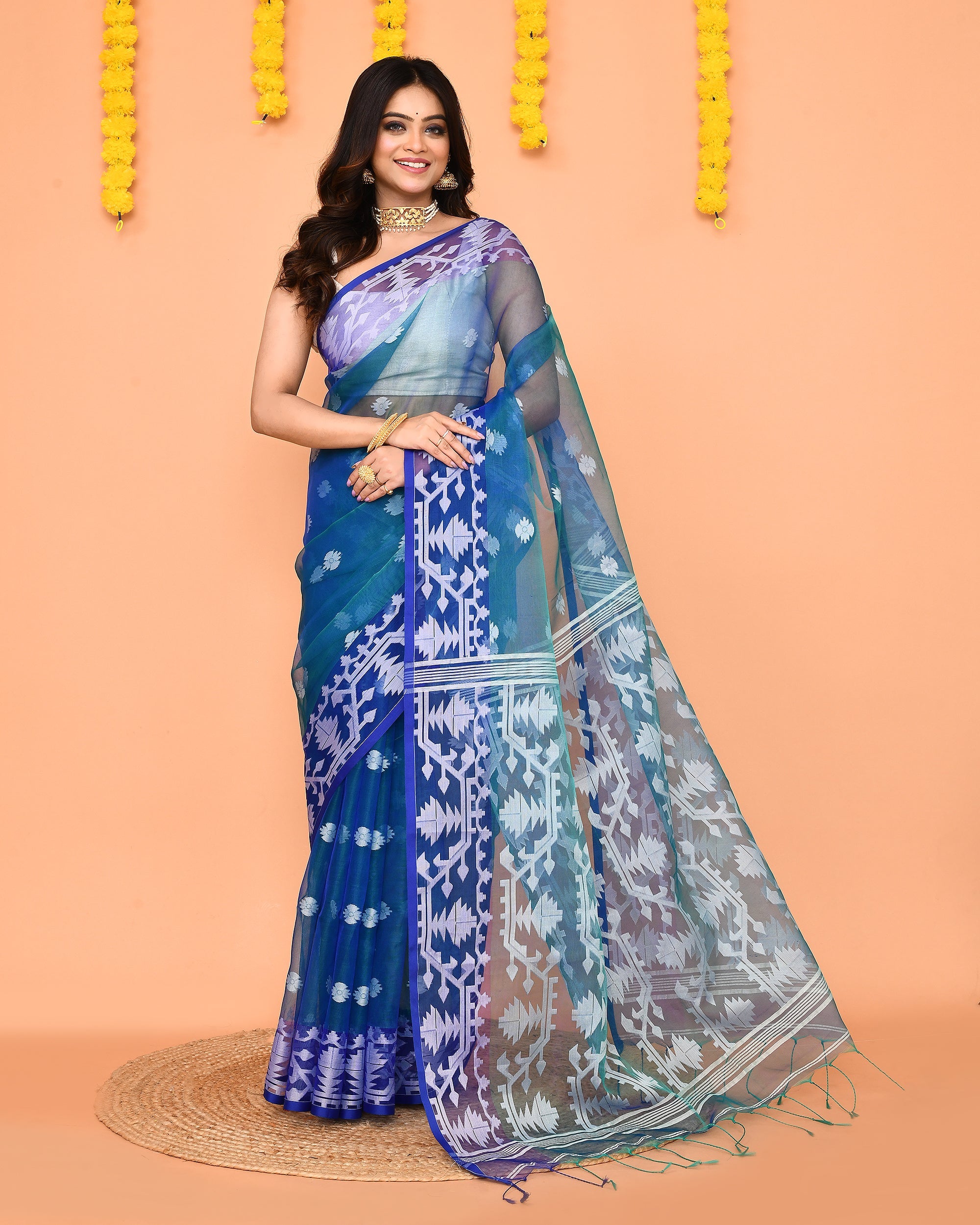 Piyari Fashion Women's Blue Resham Silk Jamdani Saree - Distacart