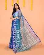 Piyari Fashion Women's Blue Resham Silk Jamdani Saree - Distacart