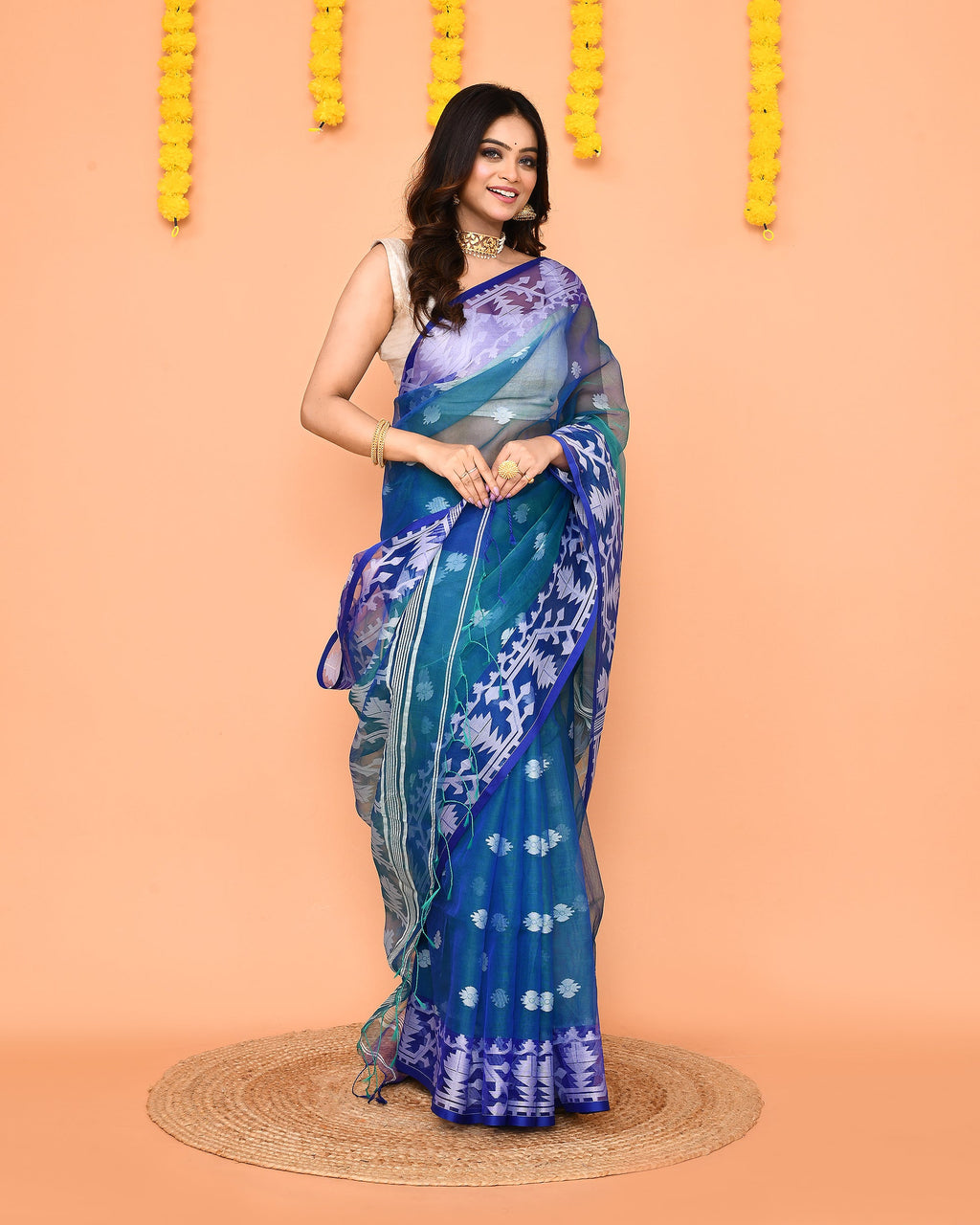 Piyari Fashion Women's Blue Resham Silk Jamdani Saree - Distacart