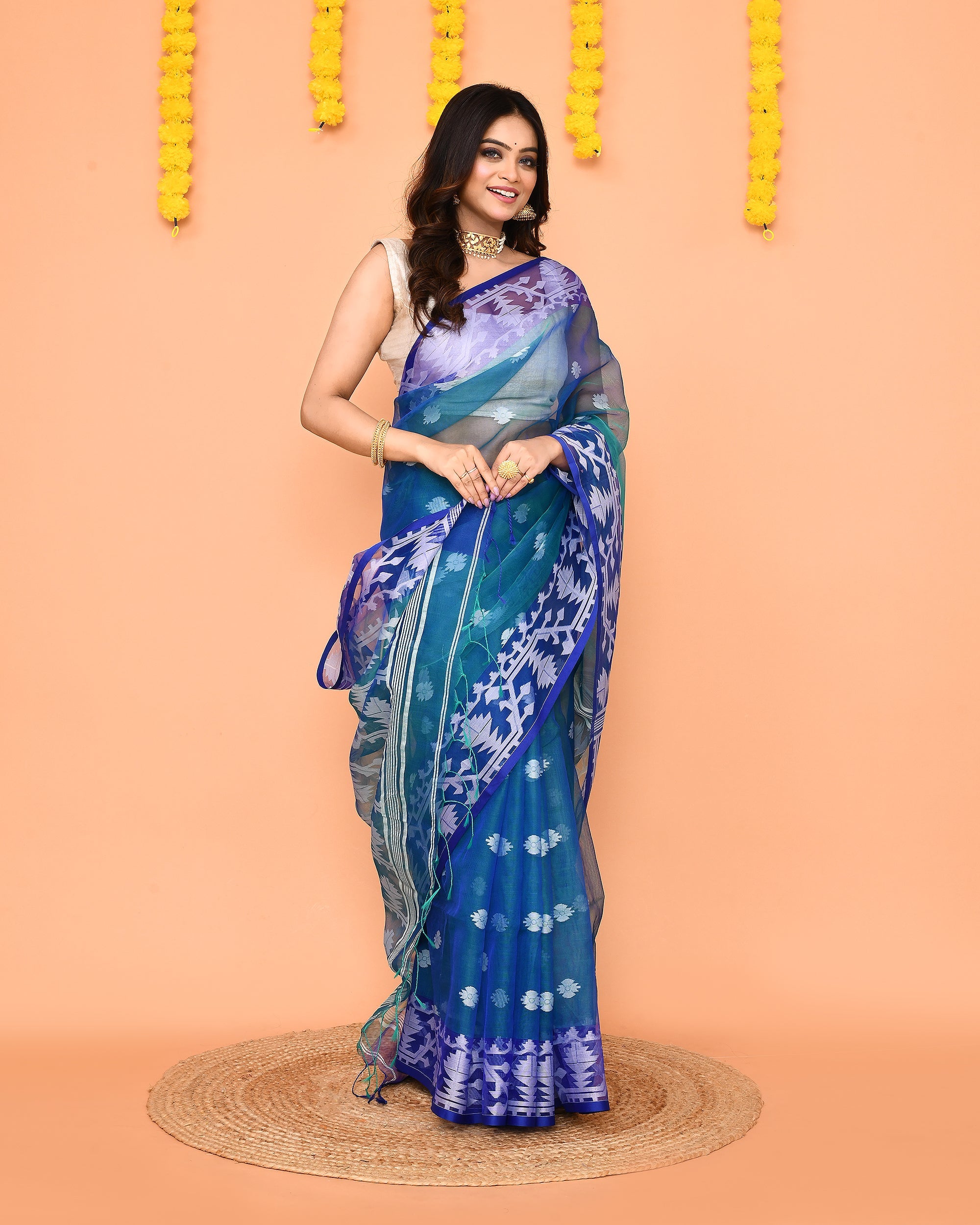 Piyari Fashion Women's Blue Resham Silk Jamdani Saree - Distacart