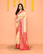 Piyari Fashion Women's Handloom Beige Bangalore Silk Saree With Zari Border - Distacart