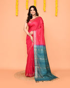 Piyari Fashion Women's Handloom Rani Blend Silk Saree With Zari Border - Distacart