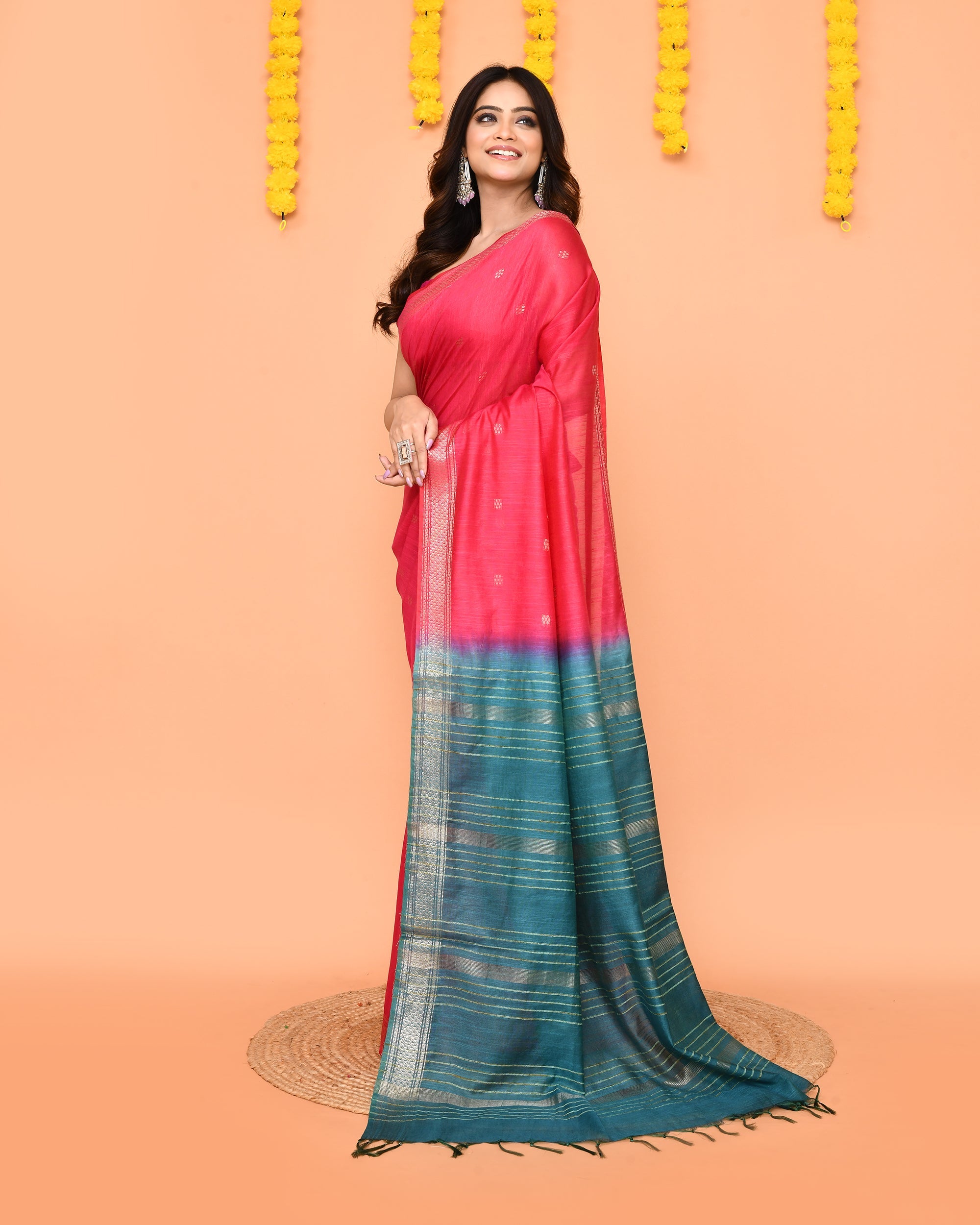 Piyari Fashion Women's Handloom Rani Blend Silk Saree With Zari Border - Distacart