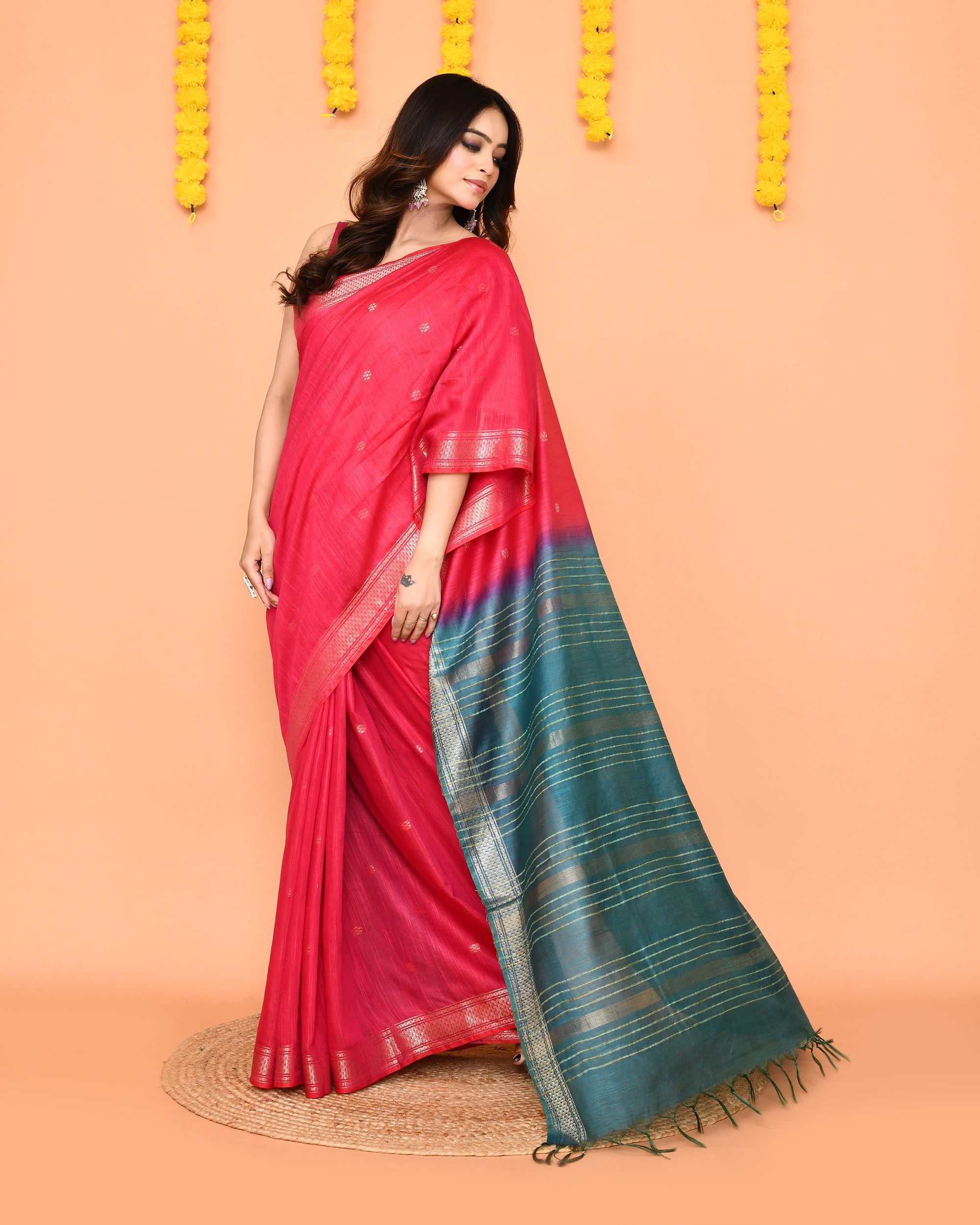 Piyari Fashion Women's Handloom Rani Blend Silk Saree With Zari Border - Distacart
