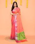 Piyari Fashion Women's Handloom Pink Orange Dual Tone Bangalore Silk Saree With Zari Border - Distacart