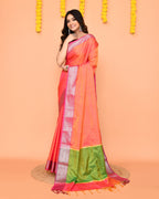 Piyari Fashion Women's Handloom Pink Orange Dual Tone Bangalore Silk Saree With Zari Border - Distacart