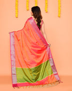Piyari Fashion Women's Handloom Pink Orange Dual Tone Bangalore Silk Saree With Zari Border - Distacart