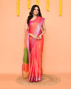 Piyari Fashion Women's Handloom Pink Orange Dual Tone Bangalore Silk Saree With Zari Border - Distacart