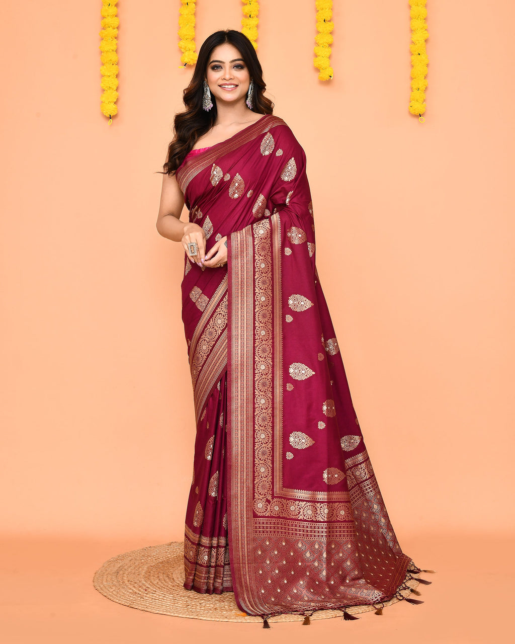 Piyari Fashion Women's Handloom Deep Magenta Bangalore Silk Saree With Zari Border - Distacart