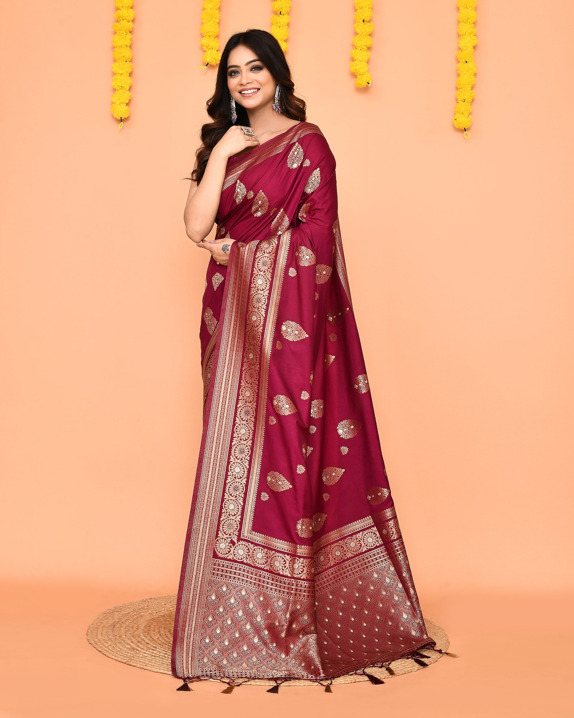 Piyari Fashion Women's Handloom Deep Magenta Bangalore Silk Saree With Zari Border - Distacart