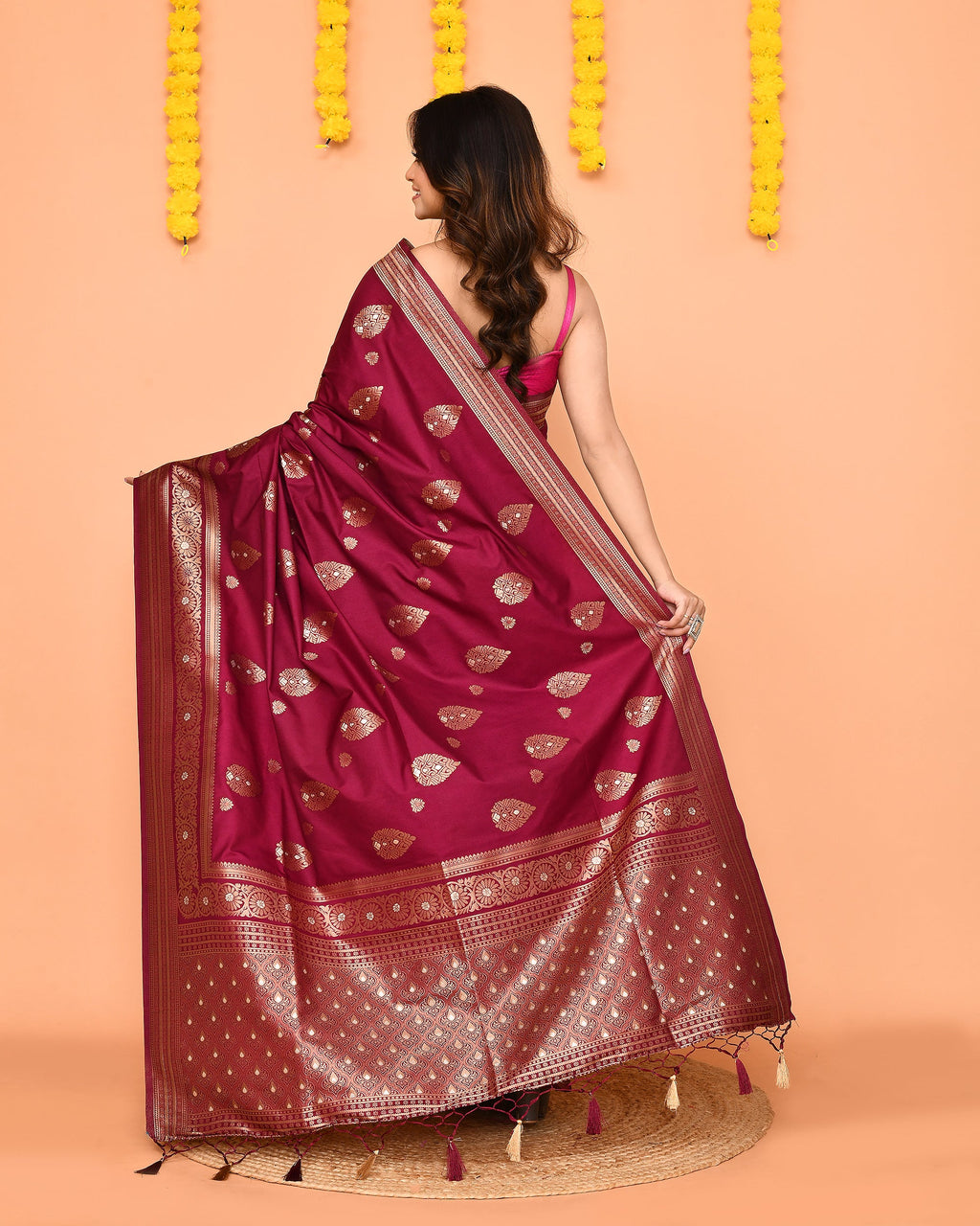 Piyari Fashion Women's Handloom Deep Magenta Bangalore Silk Saree With Zari Border - Distacart