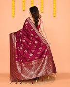 Piyari Fashion Women's Handloom Deep Magenta Bangalore Silk Saree With Zari Border - Distacart