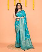 Piyari Fashion Women's Handloom Turquoise Bangalore Silk Saree With Zari Border - Distacart