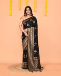 Piyari Fashion Women's Handloom Black Bangalore Silk Saree With Zari Border - Distacart