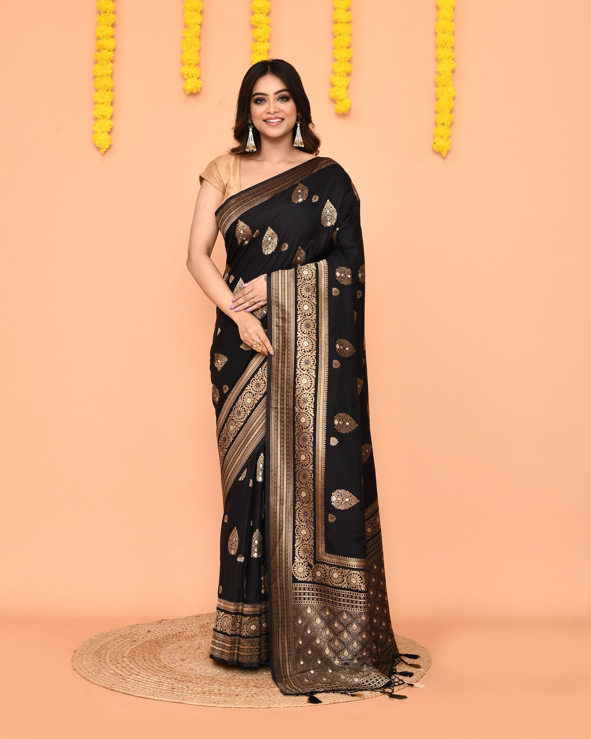 Piyari Fashion Women's Handloom Black Bangalore Silk Saree With Zari Border - Distacart