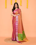 Piyari Fashion Women's Handloom Pastel Pink Yellow Bangalore Silk Saree With Zari Border - Distacart