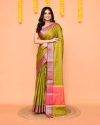Piyari Fashion Women's Handloom Olive Bangalore Silk Saree With Zari Border - Distacart
