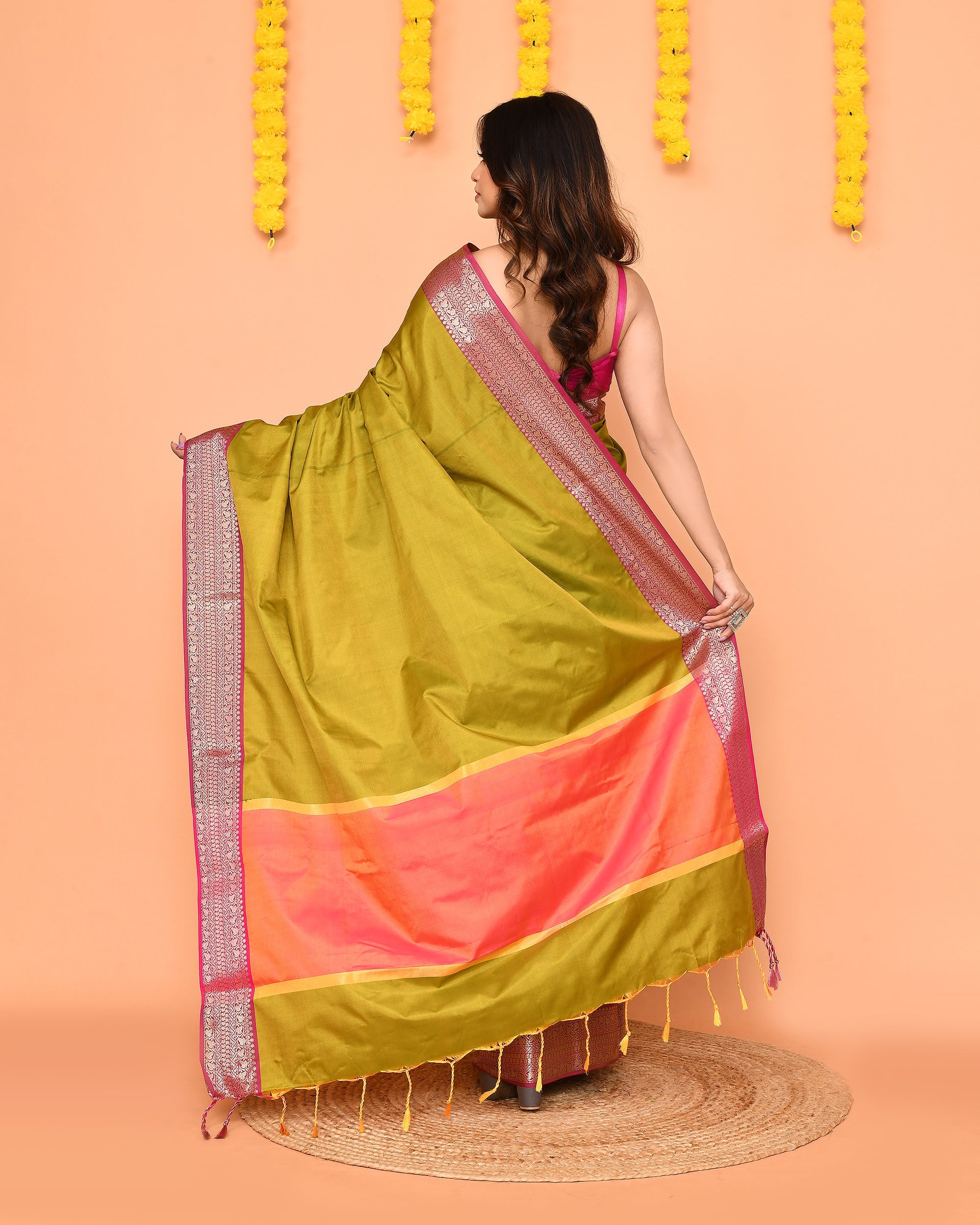 Piyari Fashion Women's Handloom Olive Bangalore Silk Saree With Zari Border - Distacart