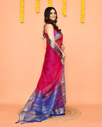 Piyari Fashion Women's Rani Pink Organza Silk Saree With Zari Border - Distacart