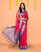 Piyari Fashion Women's Rani Pink Organza Silk Saree With Zari Border - Distacart