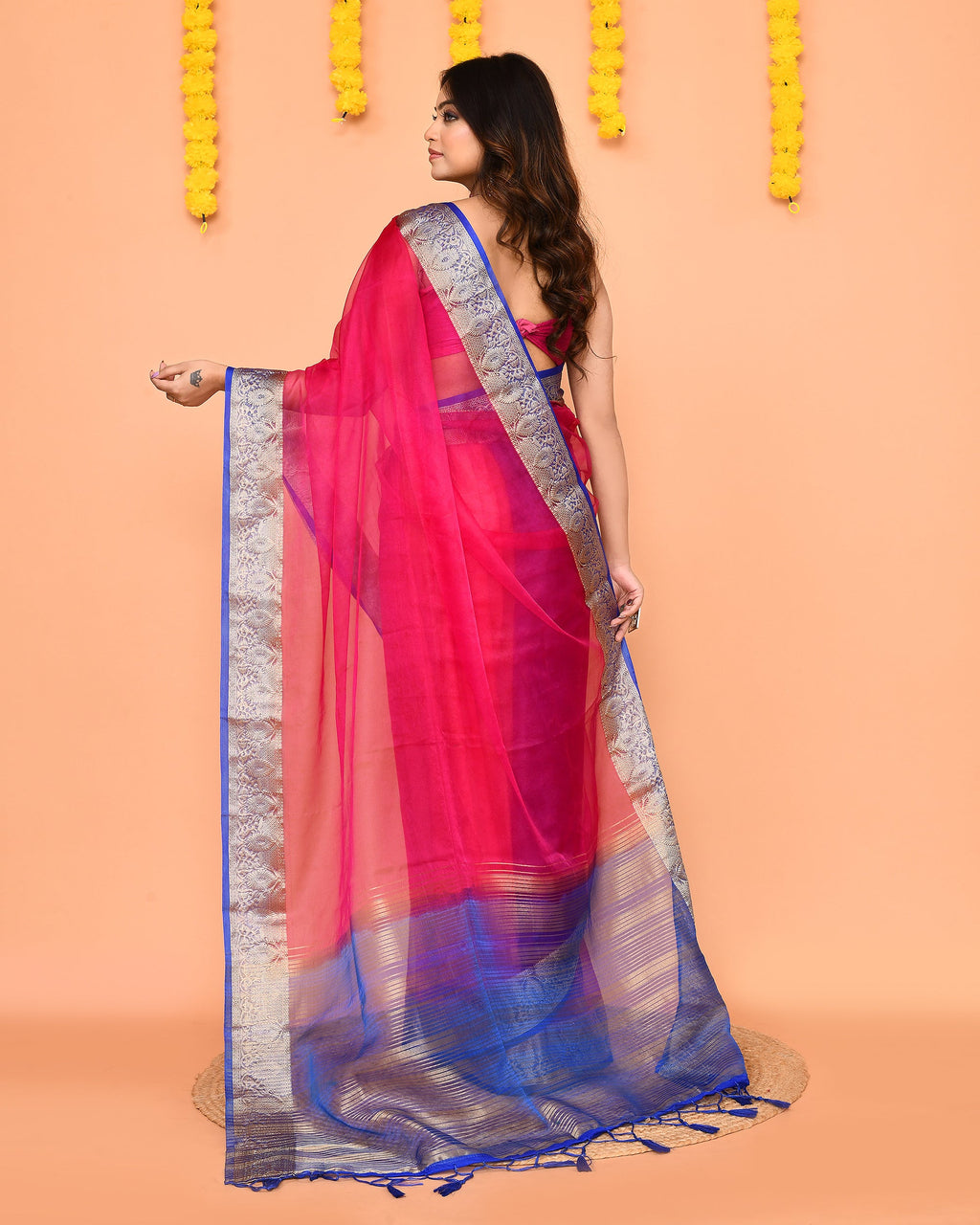 Piyari Fashion Women's Rani Pink Organza Silk Saree With Zari Border - Distacart